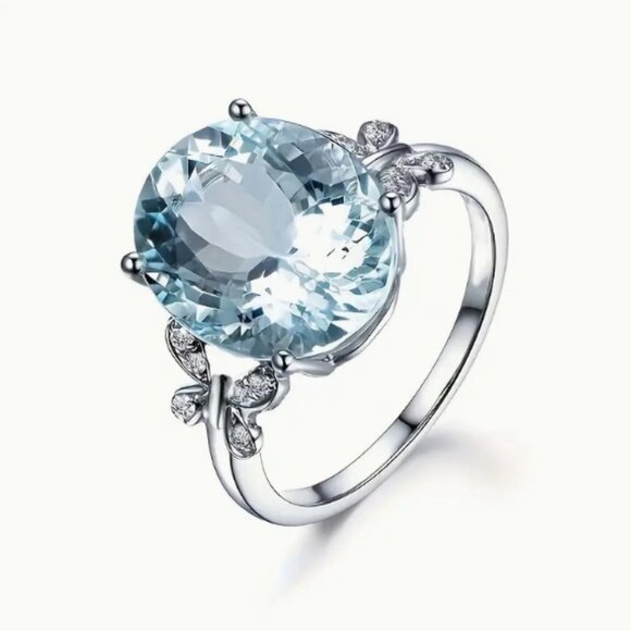 Natural Aquamarine Zircon Butterfly Fashion Ring - Picture 1 of 3